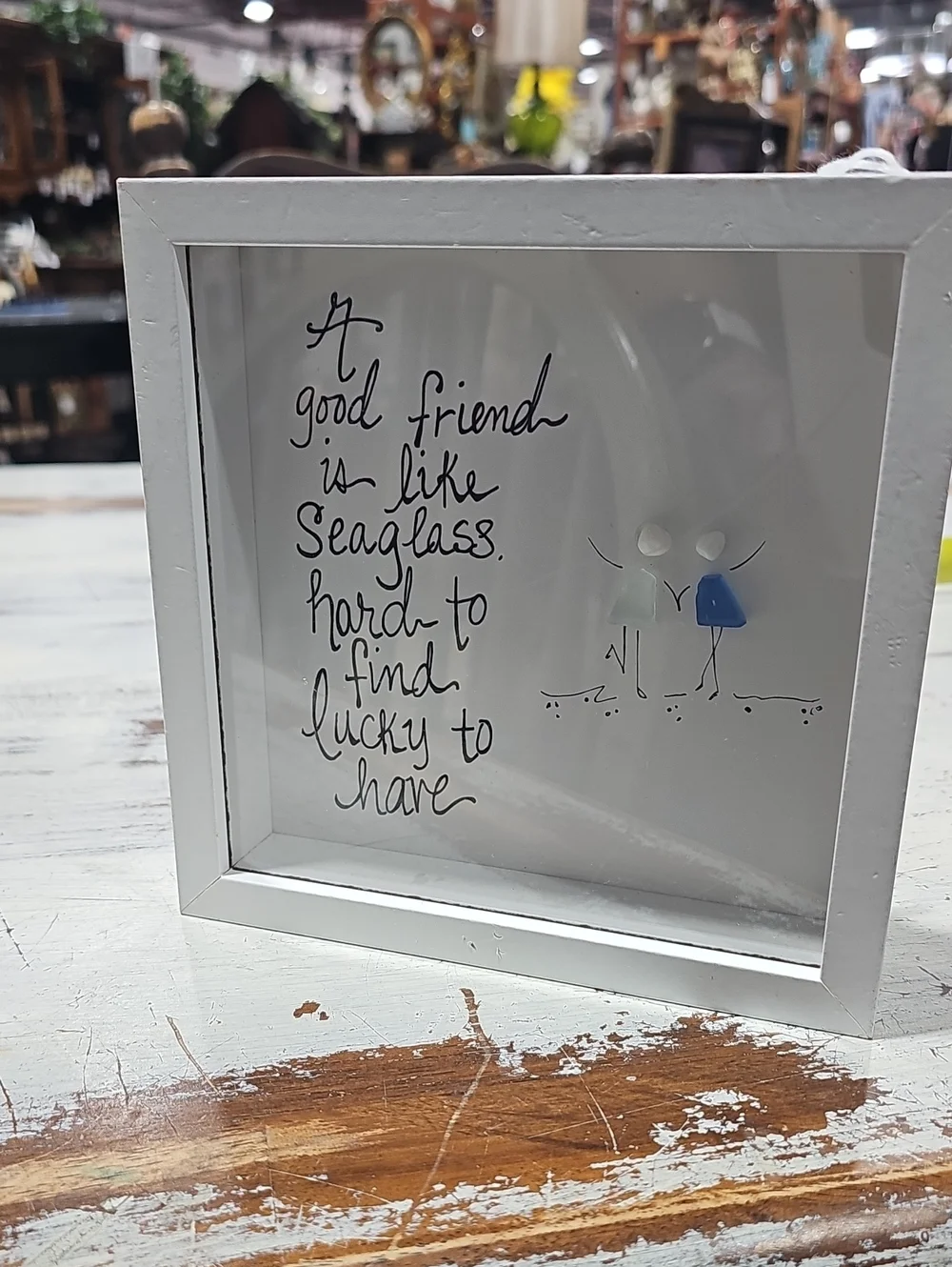Friendship Seaglass Shadow Frame - White